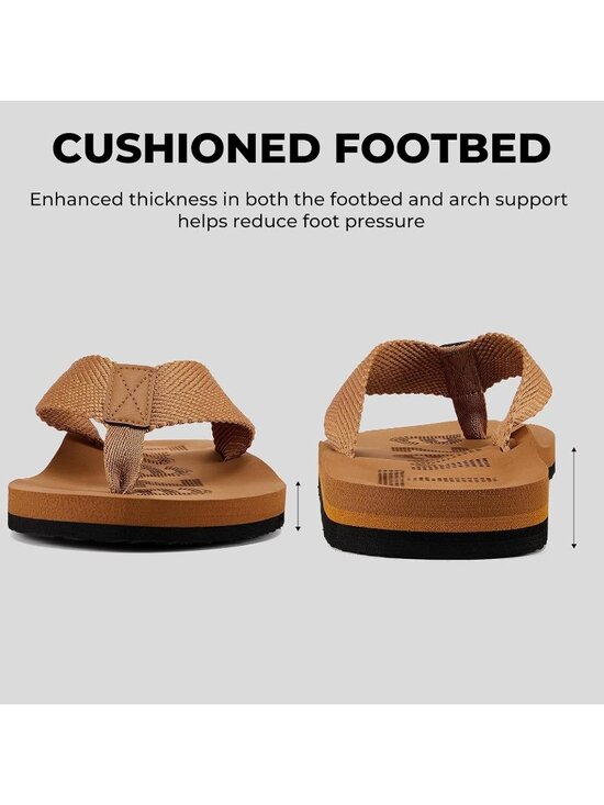 Men\'s Light Brown Flip Flops With Arch Support Summer Outdoor Beach Sandals